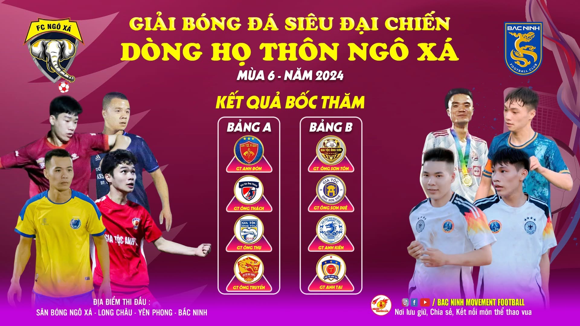 Bảng Tử thần xuất hiện trong buổi họp báo bốc thăm chia bảng giải bóng đá siêu đại chiến dòng họ Thôn Ngô Xá mùa 6/2024.