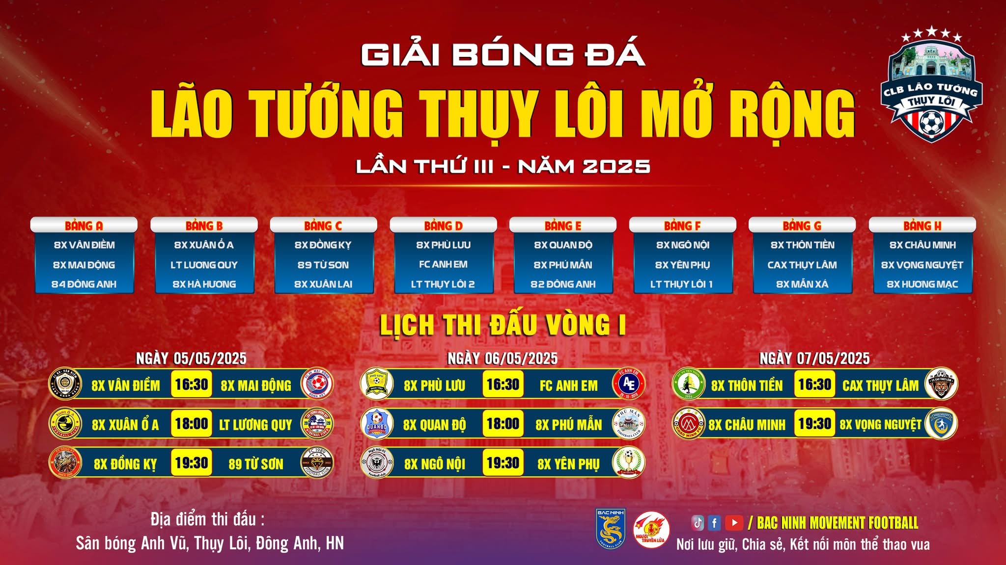 🔥 TÂM ĐIỂM BÓNG ĐÁ ĐÔNG ANH THÁNG 5: GIẢI LÃO TƯỚNG THỤY LÔI MỞ RỘNG LẦN THỨ III NĂM 2025 – NƠI HỘI TỤ NHỮNG HUYỀN THOẠI SÂN CỎ